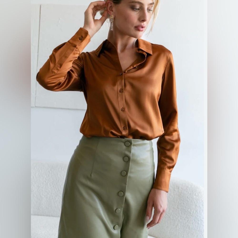 Ravella Silk  Button-Down Shirt - Copper